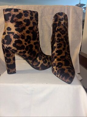 Leopard Print Ankle Boots — Brown/Black Women's Heels